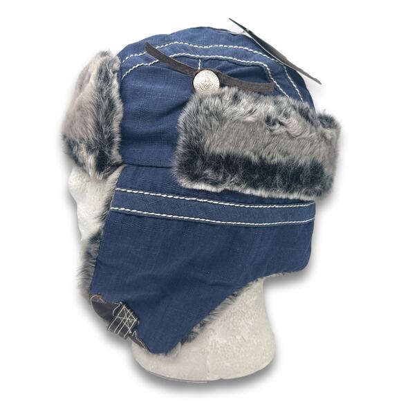 Denim Style Aviator Hat Supple Faux Fur Winter Ski Trooper Trapper Ear Flap Cap - Picture 4 of 9